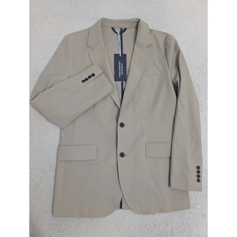 NEW Vineyard Vines OTG On The Go Lightweight Blazer Beige 2 Button Youth Boys 16
